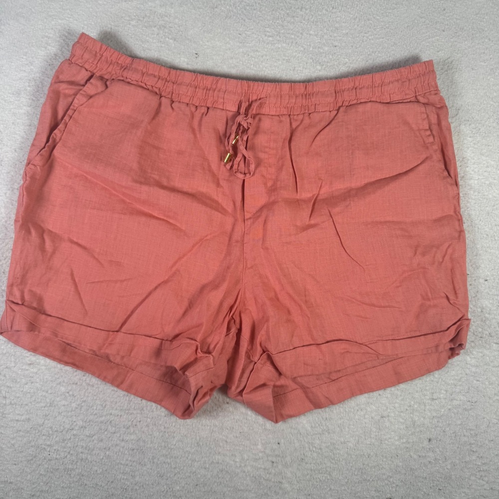 Ellen Tracy Linen Shorts Womens XL Coral Pink Good Elastic Drawstring Casual